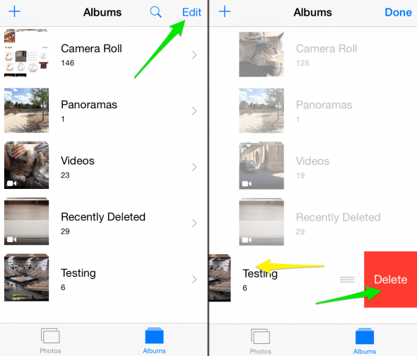 delete photo album iphone