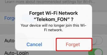Forget Wi-Fi Network on iPhone