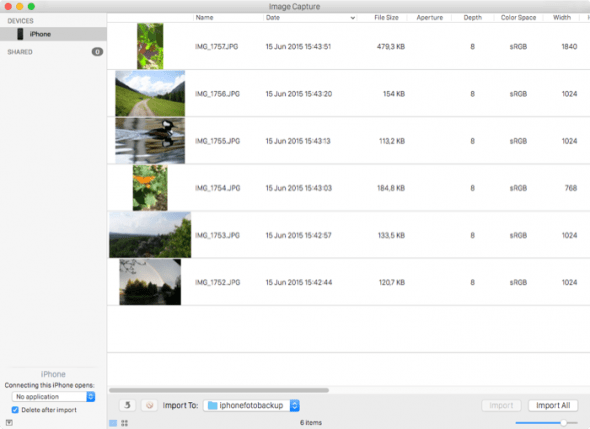 Import iPhone Photos using the Image Capture.app on a Mac