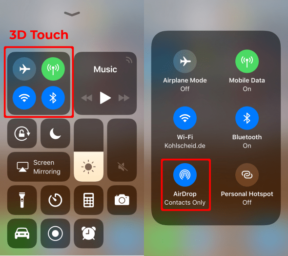 Enable AirDrop in the Control Center