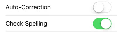 Screenshot shows the Auto-Cerrection turned off, but the Check Spelling activated