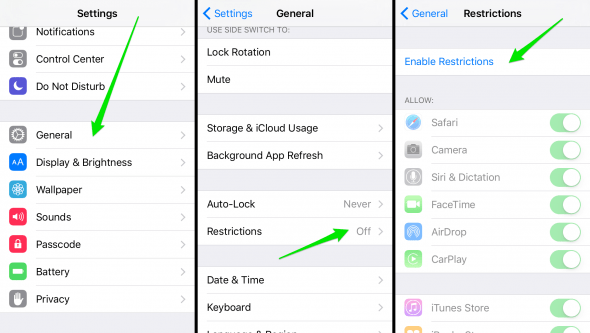 enable restrictions on iPhone