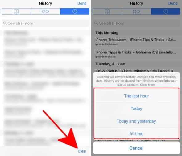 How to clear safari history based on time visited