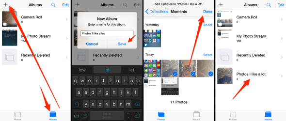 how to create a new photo album on iPhone