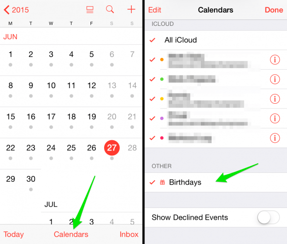 how to enable contact birthdays in iPhone calendar