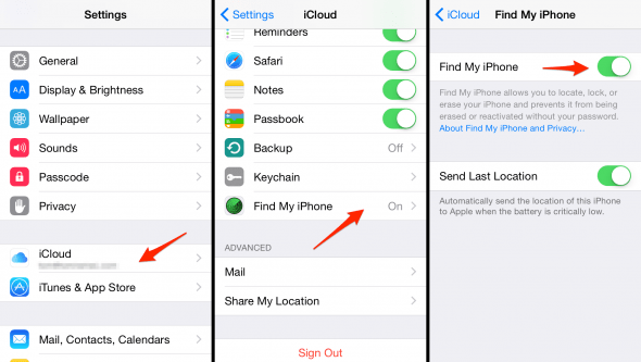 enable find my iphone icloud