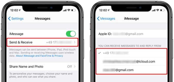 Use phone number for messages in iMessage