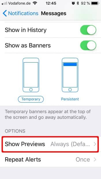 Turn off iMessage Previews