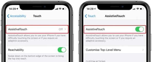 Turn on AssistiveTouch on iPhone