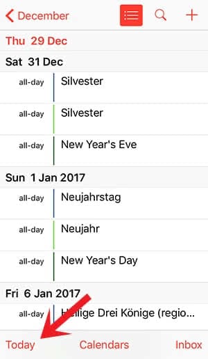 Go back to the current day by clicking "Today" in the list view