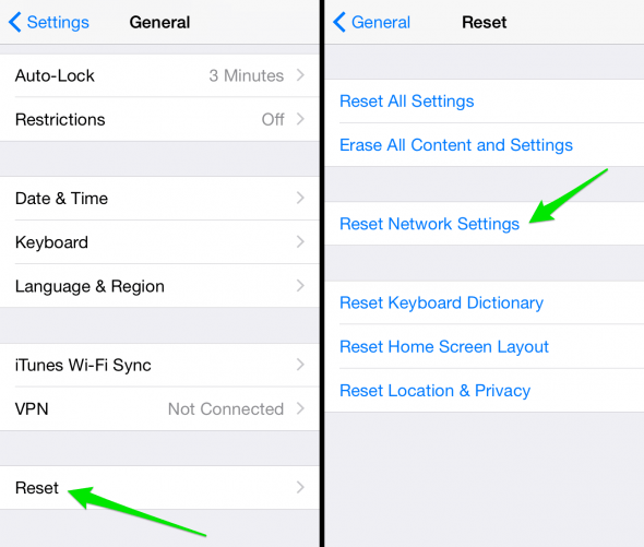 reset network settings on iPhone