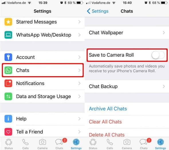 Disable Save to Camera Roll WhatsApp