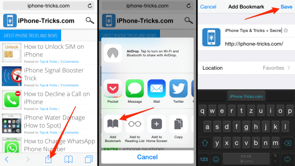 how to bookmark on iPhone