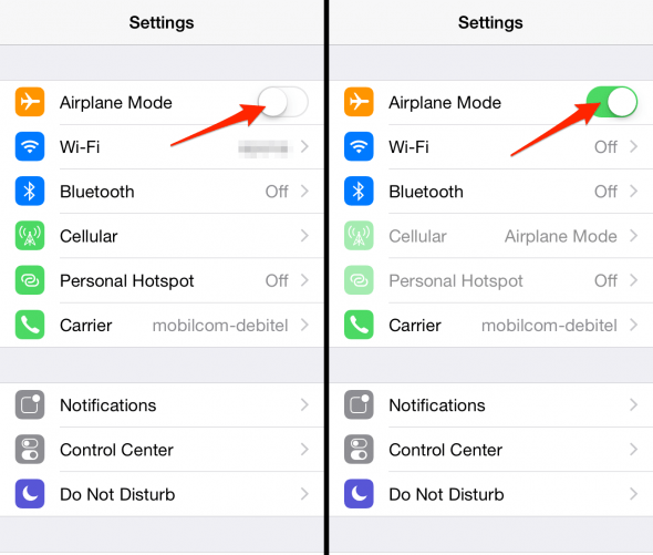 how to toggle airplane mode on iPhone