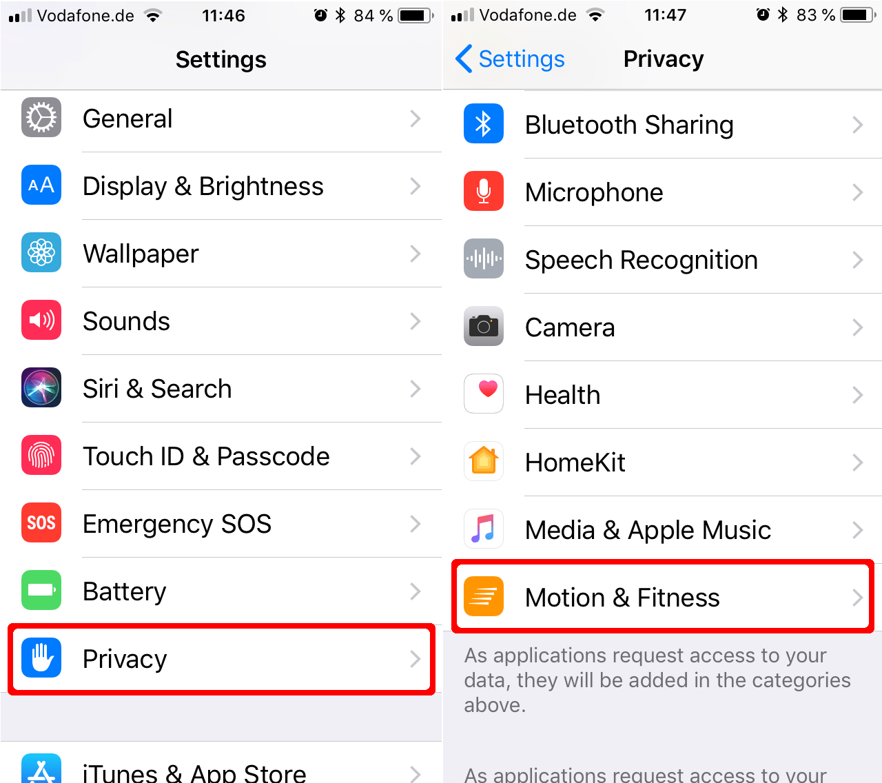 Enable/disable Motion and Fitness Tracking on your iPhone