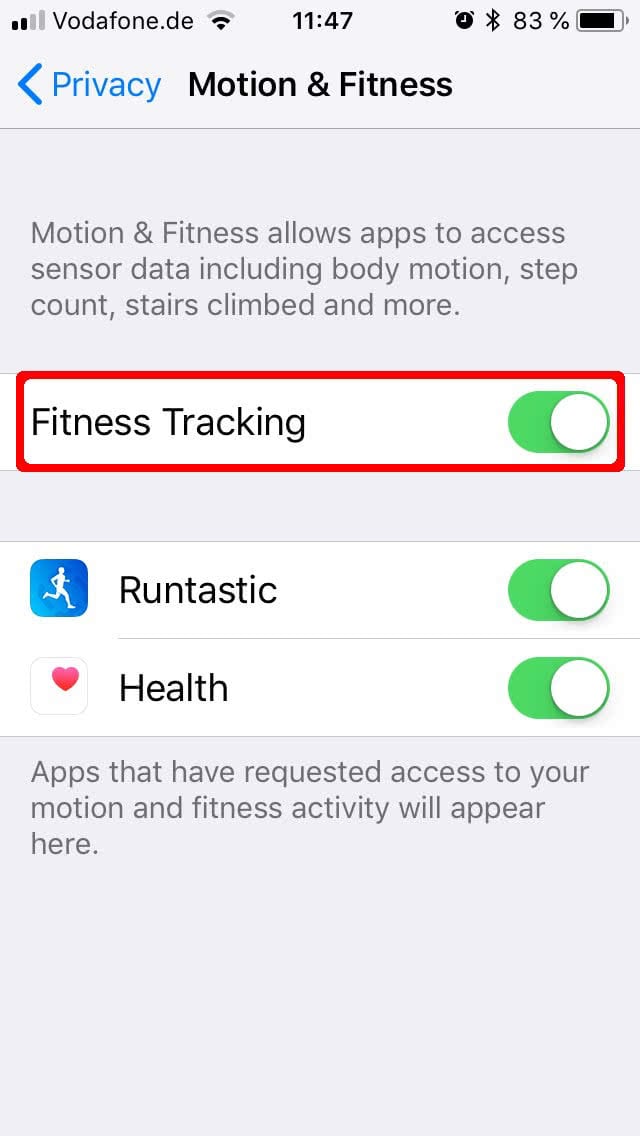 Enable/disable Motion and Fitness Tracking on your iPhone
