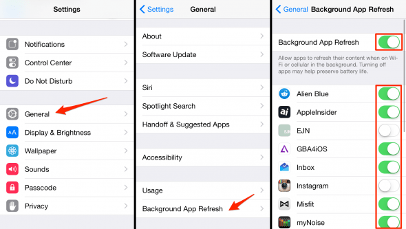 Disabling Background App Refresh on an iPhone