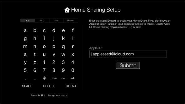 home sharing setup apple TV