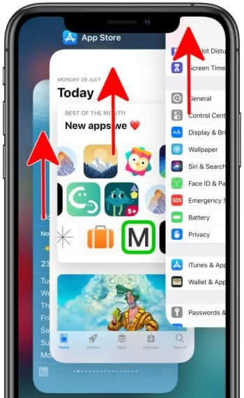 Close three apps on iphone at once by swiping up on the app previews in the app switcher
