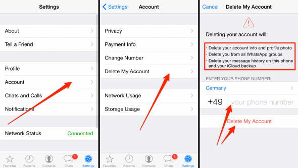 how to delete a whatsapp account