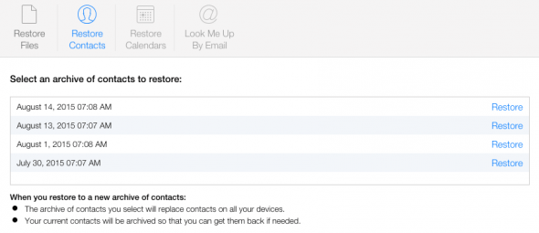 how to restore contacts via icloud