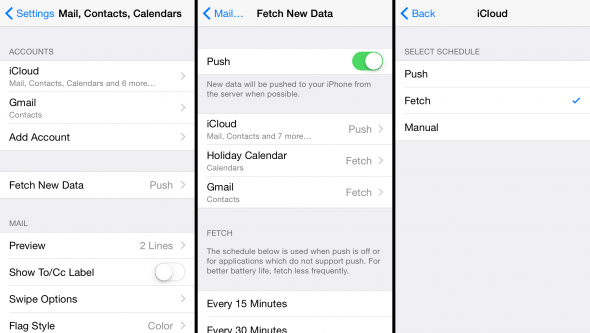 how to turn off push for mail on iPhone