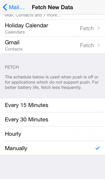 mail app fetch schedule on iPhone