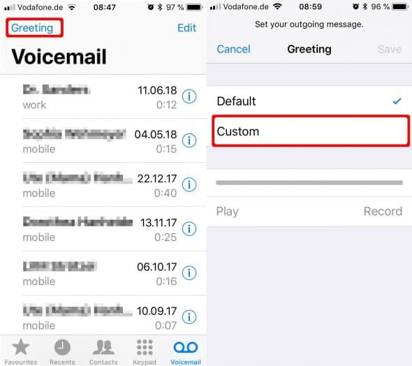 Record personal Voicemail Greeting