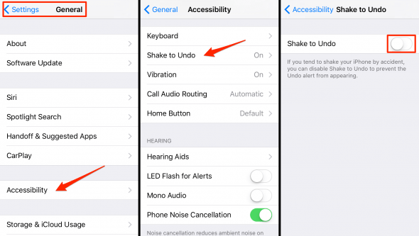 how to disable shake to undo on iPhone