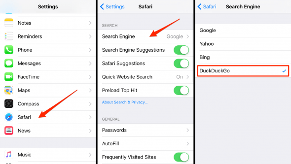 how to set duckduckgo as your search engine on iPhone