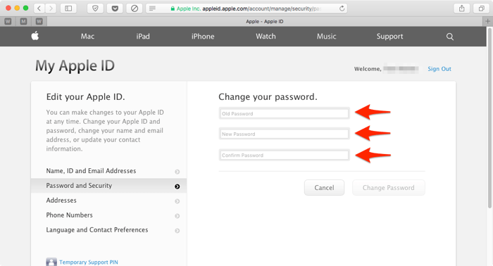 Change Apple-ID password