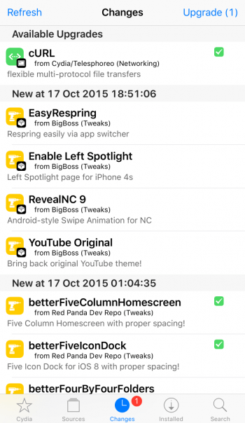 cydia changes tab