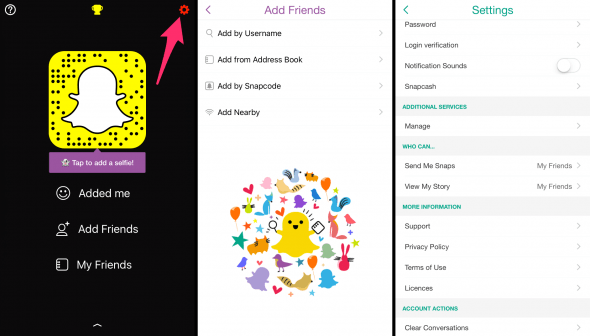 how to access snapchat settings