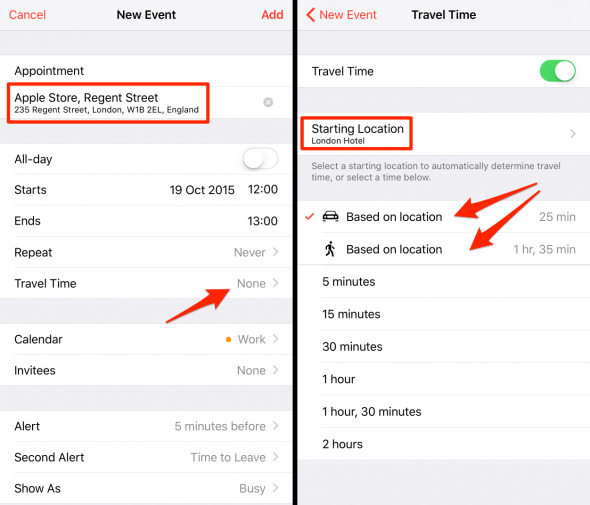 how to add a location and travel time to your appointment