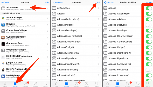 how to customize section visibility in cydia (category filter)