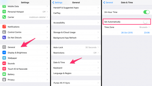 how to disable automatic time zones on iPhone