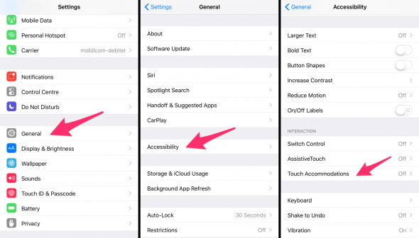 how to enable touch accommodations on iPhone