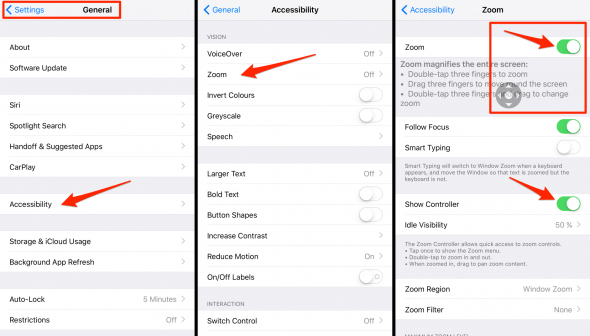 how to enable zoom on iOS 9