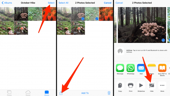 how to hide multiple photos on iOS 9