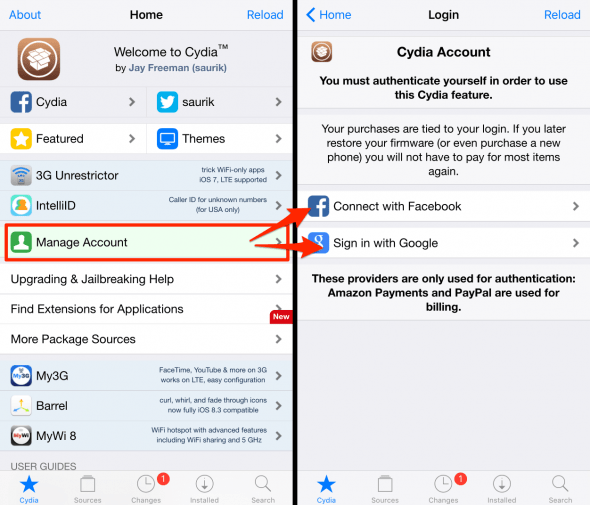 how to manage your account in cydia