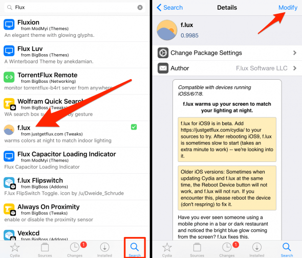 how to search and install a package in cydia