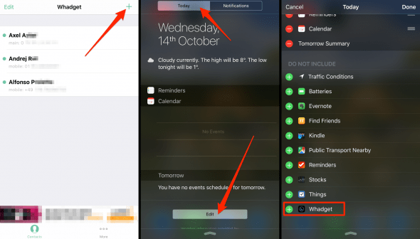 how to set up whadget shortcuts for contacts in Notification Center