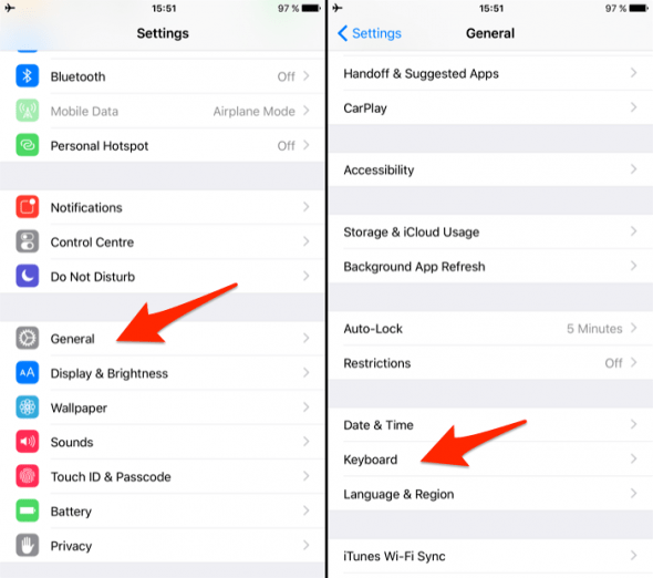keyboard settings iOS 9