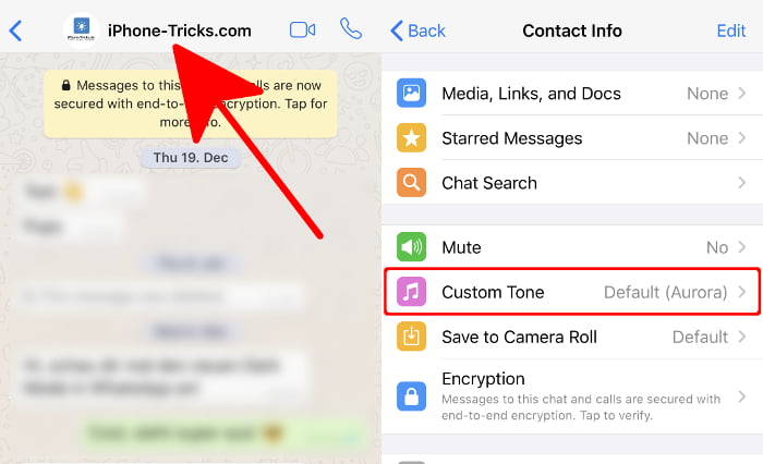 Set custom tone in WhatsApp