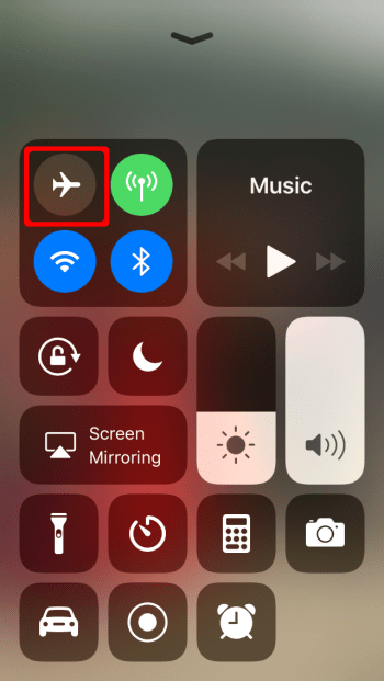 Control Center - Airplane Mode activated