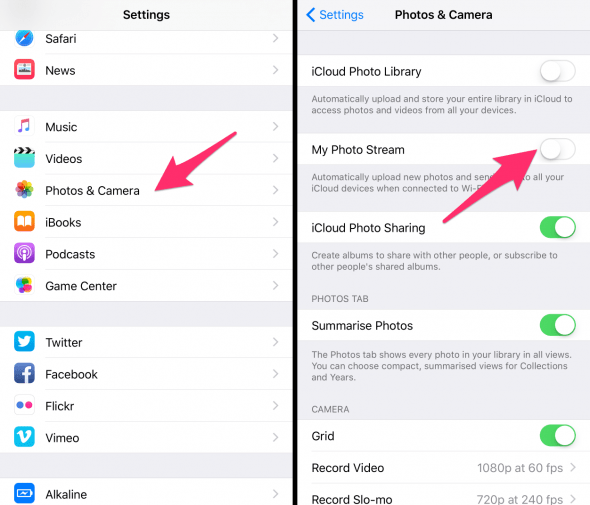 how to disable my photo stream in iOS