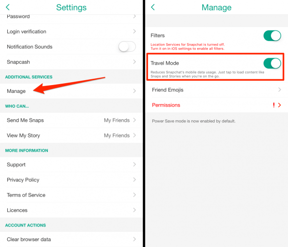 how to enable travel mode in snapchat