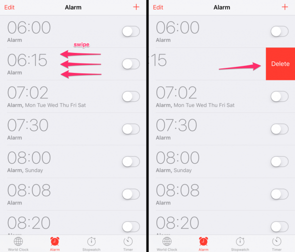 how to quickly delete an alarm
