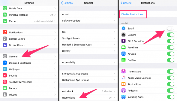 how to restrict access to apps on iPhone