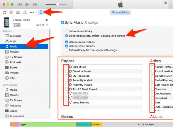 how to sync selected music items to iPhone